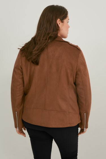 Damen - Bikerjacke - Velourslederimitat - braun