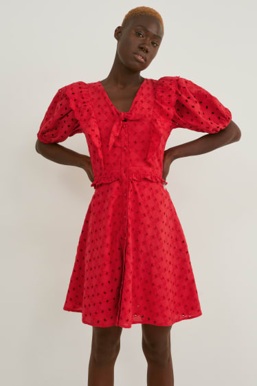 Women - Fit & flare dress - embroidered - red
