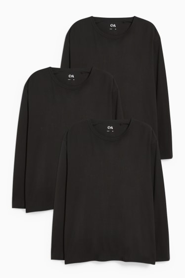 Herren - Multipack 3er - Langarmshirt - schwarz