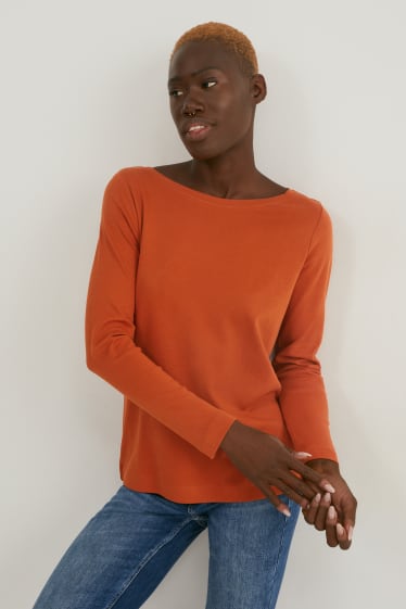 Dámské - Tričko s dlouhým rukávem basic - tmavě oranžová