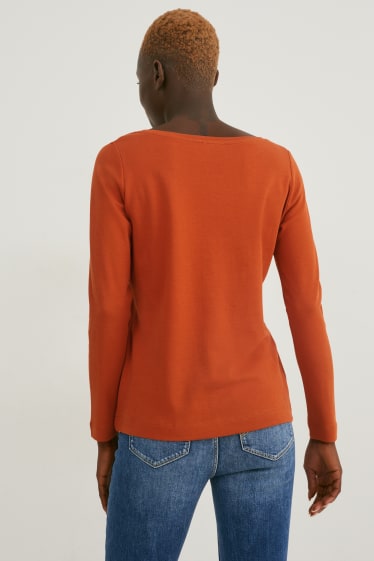 Dámské - Tričko s dlouhým rukávem basic - tmavě oranžová