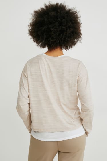 Kobiety - Zestaw - funkcyjna koszulka z długim rękawem i top - 2 części - beżowy-melanż