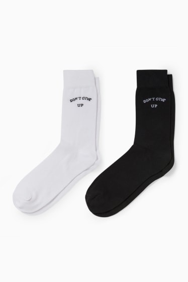 Pánské - CLOCKHOUSE - multipack 2 ks - ponožky s motivem - text - bílá/černá
