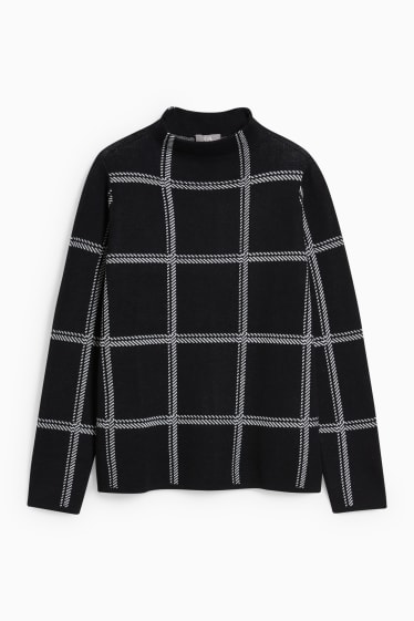Damen - Pullover - kariert - schwarz