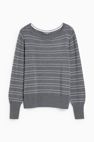 Damen - Pullover - gestreift - grau-melange