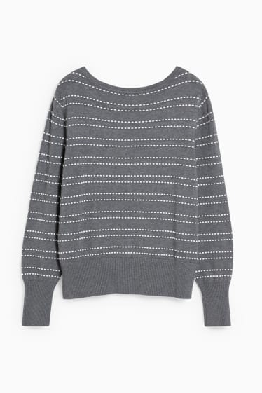 Damen - Pullover - gestreift - grau-melange