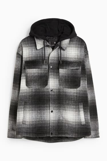 Bărbați - CLOCKHOUSE - jachetă tip cămașă cu glugă - în carouri - negru / gri