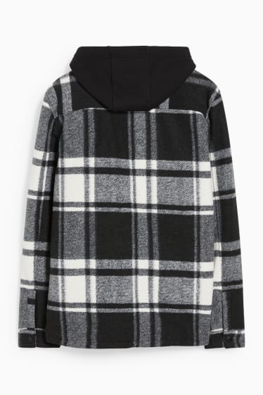 Pánské - CLOCKHOUSE - košilová bunda s kapucí - kostkovaná - černá/bílá