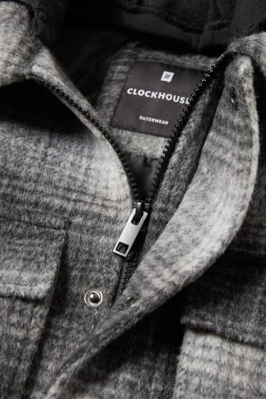 Herren - CLOCKHOUSE - Hemdjacke mit Kapuze - kariert - schwarz / grau