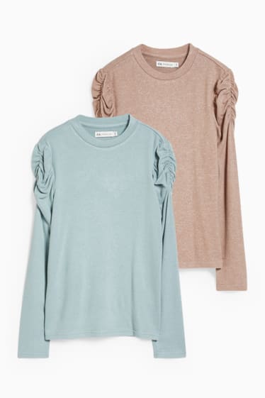 Kinder Mädchen - Multipack 2er - Langarmshirt - mintgrün