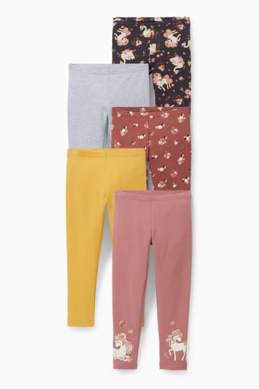 Enfants - Lot de 5 - leggings doublés - corail