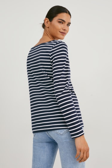 Women - Basic long sleeve top  - striped - dark blue