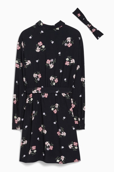Bambine - Set - vestito e fascia per capelli - 2 pezzi - a fiori - nero