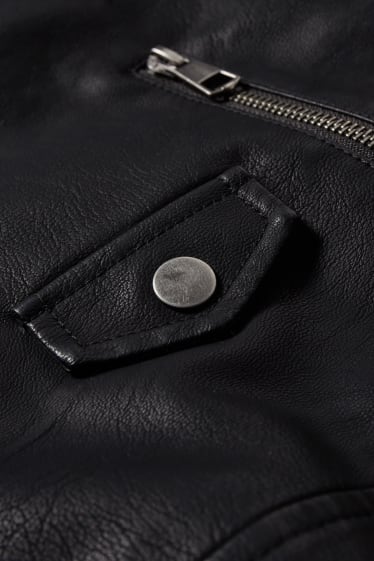 Bambini - Giacca stile motociclista con cappuccio - similpelle - nero