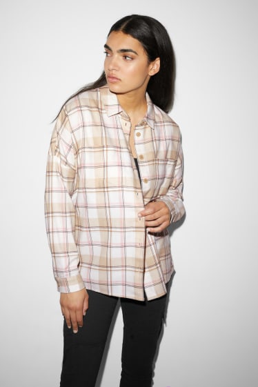 Mujer - CLOCKHOUSE - blusa - de cuadros - beis