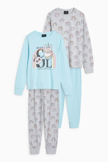 Kinderen - Set van 2 - pyjama - 4-delig - lichtturquoise