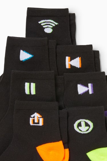 Kinderen - Set van 7 paar - multimedia - korte sokken met motief - zwart