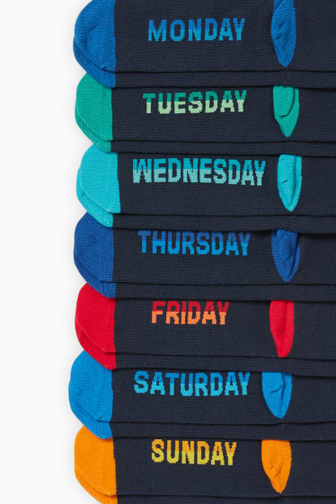 Kinderen - Set van 7 paar - dagen van de week - sokken met motief - donkerblauw