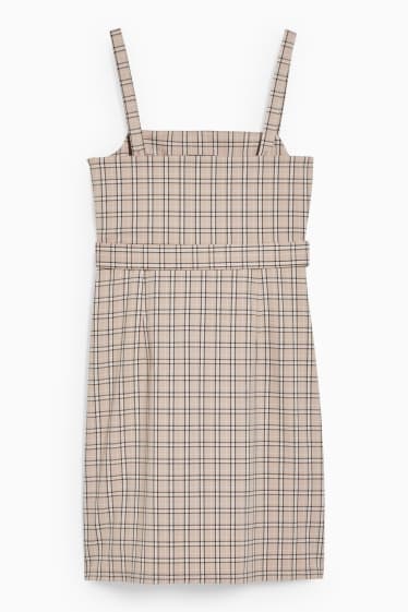 Damen - Kleid - kariert - beige