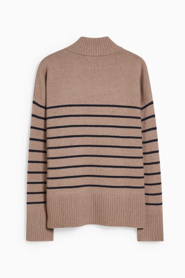 Women - Jumper - striped - brown / blue