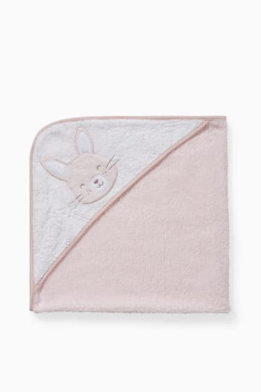 Neonati - Telo da bagno di spugna con cappuccio per neonate - rosa