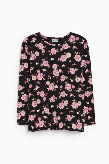Nastolatki - CLOCKHOUSE - koszulka z długim rękawem - w kwiaty - czarny