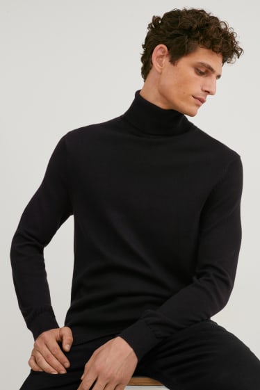 Men - Polo neck jumper - black