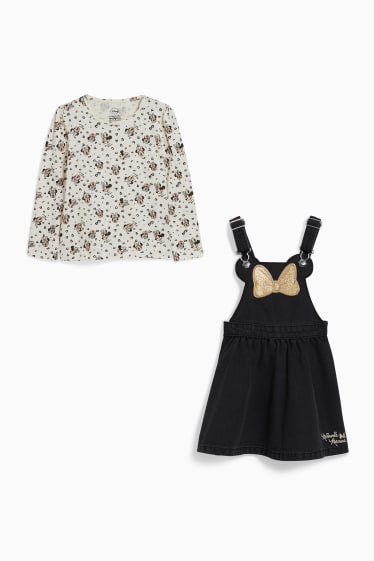 Children - Minnie Mouse - set - denim pinafore dress and long sleeve top - denim-dark gray