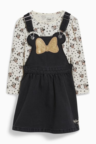 Children - Minnie Mouse - set - denim pinafore dress and long sleeve top - denim-dark gray