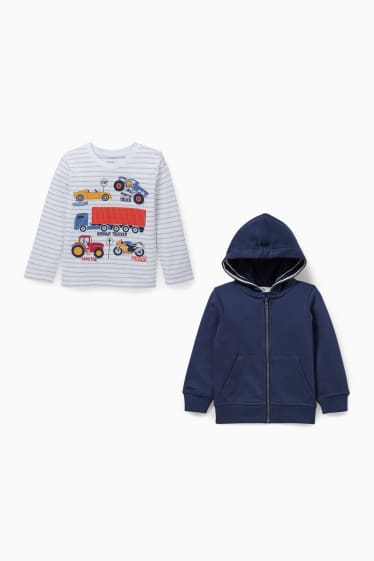 Children - Set - zip-through sweatshirt with hood and long sleeve top - 2 piece - dark blue