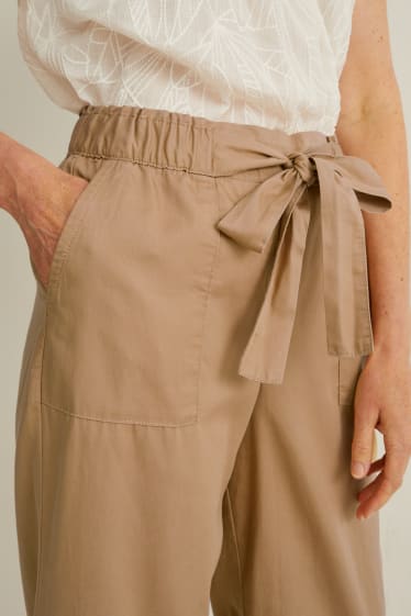 Dámské - Plátěné kalhoty - mid waist - wide leg - béžová