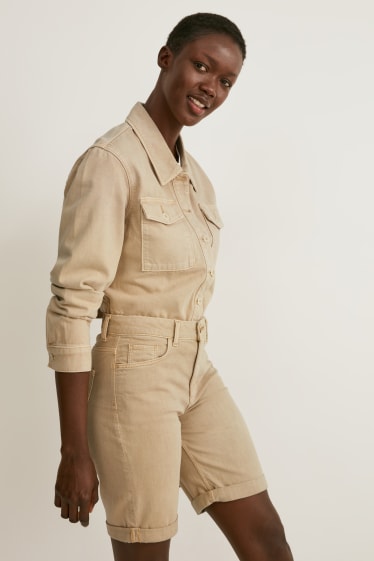 Femmes - Bermuda en jean - high waist - beige
