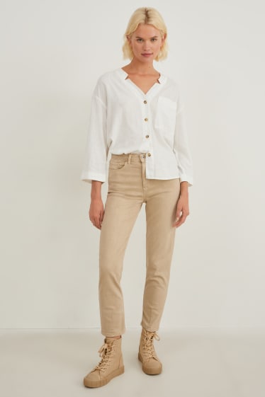 Women - Tapered jeans - high waist - beige