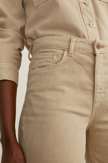 Damen - Jeans-Bermudas - High Waist - beige