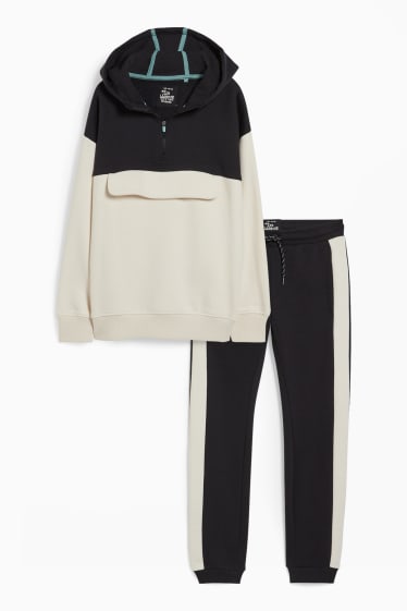 Dzieci - Zestaw - bluza z kapturem i spodnie dresowe - genderneutral - 2 części - czarny