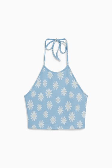 Dona - CLOCKHOUSE - top crop - de flors - blau/blanc