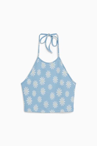 Tieners & jongvolwassenen - CLOCKHOUSE - crop top - gebloemmd - blauw / wit