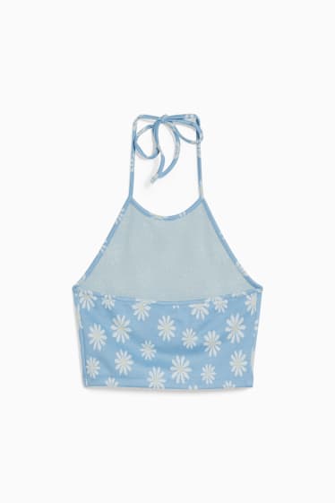 Joves - CLOCKHOUSE - top crop - de flors - blau/blanc