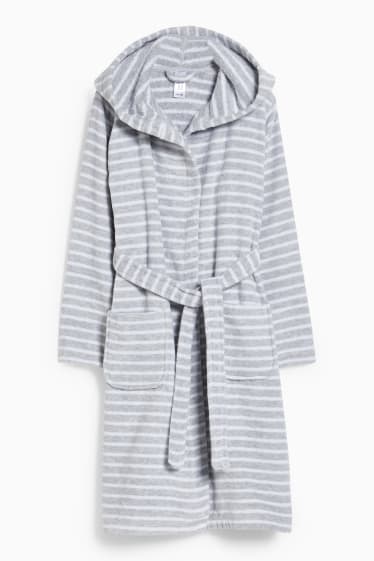 Children - Terry cloth bathrobe with hood - striped - light gray-melange