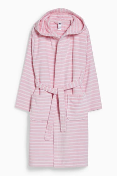Children - Terry bathrobe with hood  - striped - rose