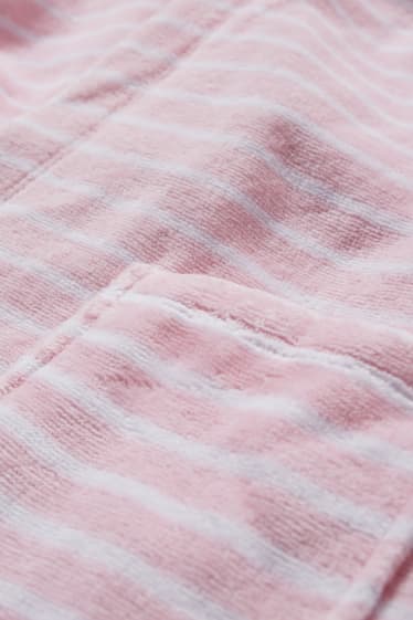 Kinder - Frottee-Bademantel mit Kapuze - gestreift - rosa
