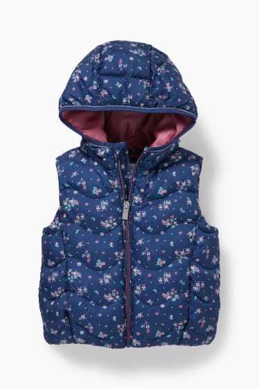 Children - Quilted gilet with hood - floral - dark blue