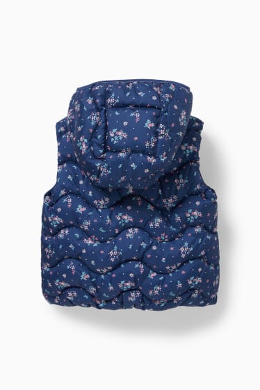Children - Quilted gilet with hood - floral - dark blue