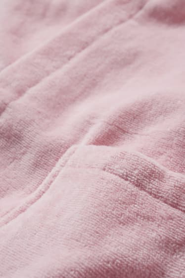 Copii - Halat de baie cu glugă, din tricot plușat - roz