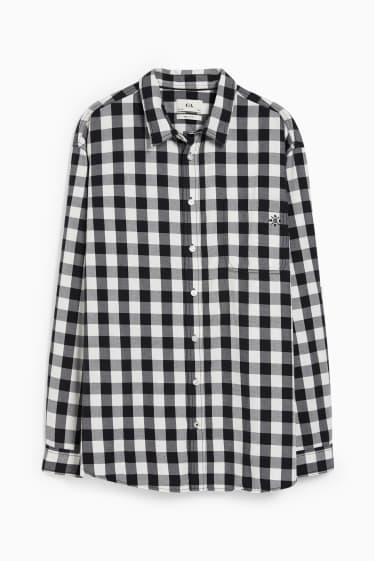 Heren - Overhemd - regular fit - kent - geruit - zwart / wit