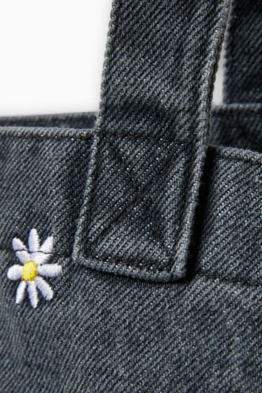 Ados & jeunes adultes - CLOCKHOUSE - cabas en jean - à fleurs - gris anthracite