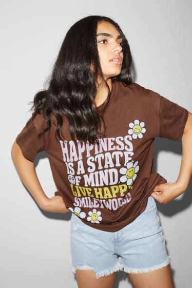 Tieners & jongvolwassenen - CLOCKHOUSE - T-shirt - SmileyWorld® - bruin