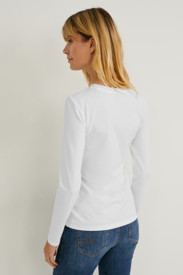 Dames - Set van 3 - basic-longsleeve - wit