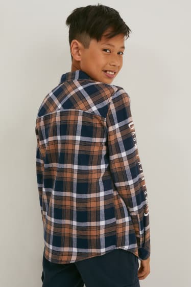 Children - Flannel shirt - regular fit - kent collar - check - brown