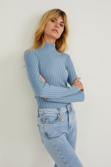 Women - Fine knit jumper - petrol